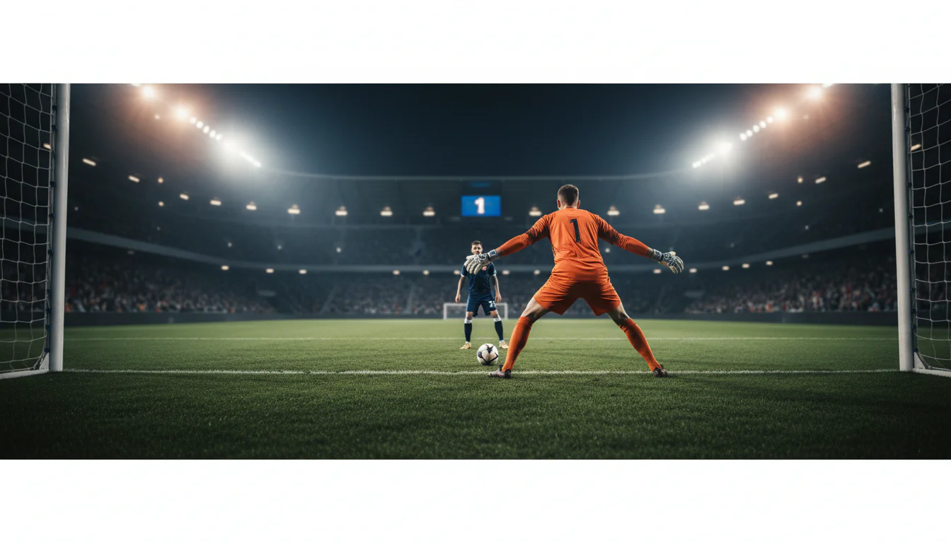 Voetbalveld met schotkansen gemarkeerd tijdens een wedstrijd onder stadionverlichting