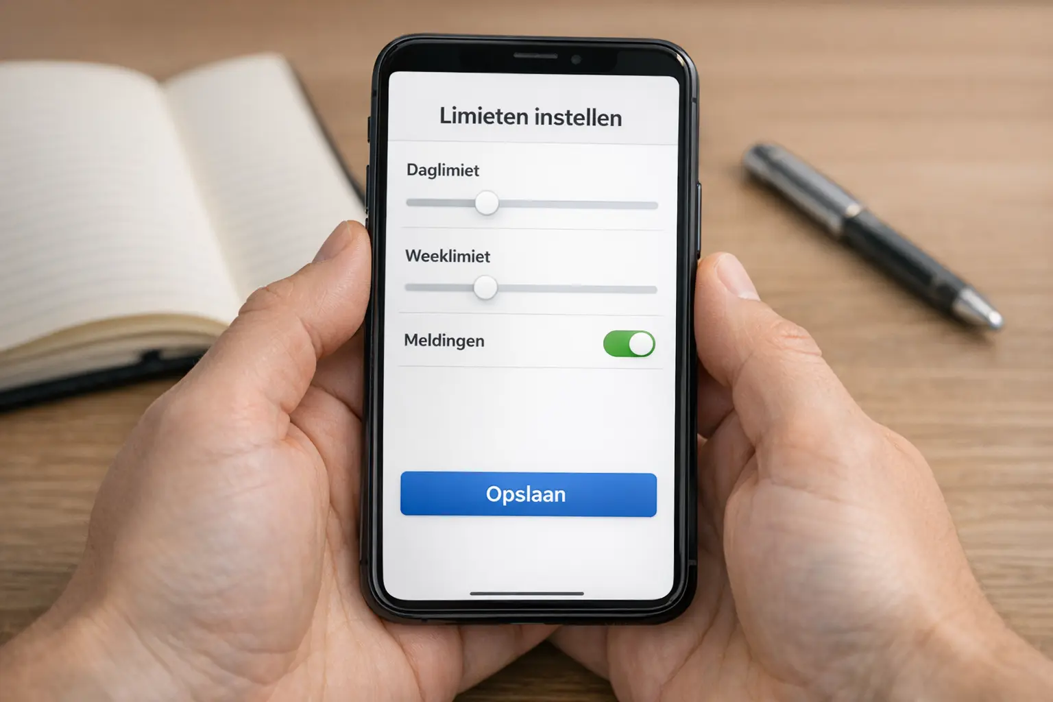 Persoon stelt limieten in op smartphone app