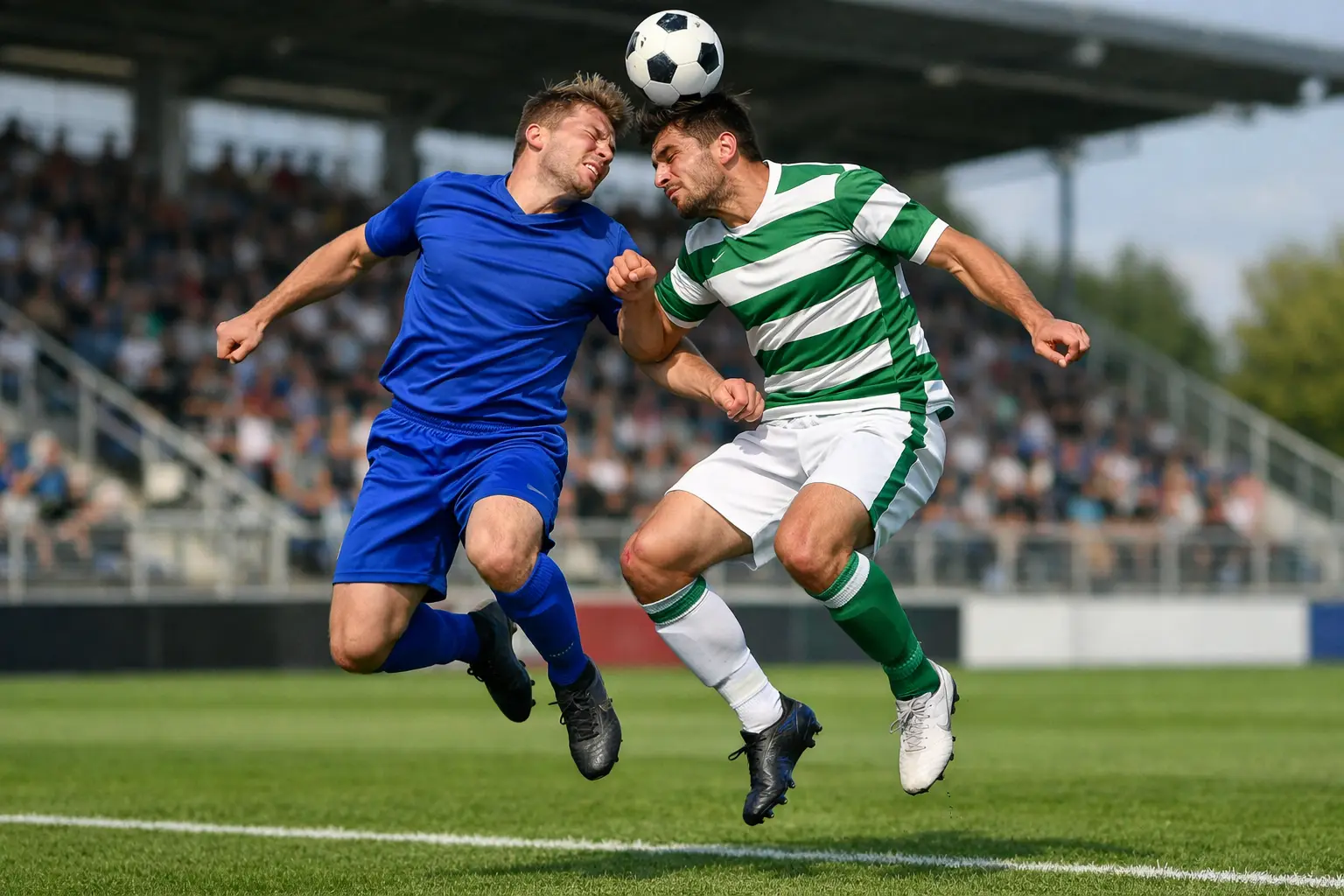 Voetballers in duel tijdens Eredivisie wedstrijd