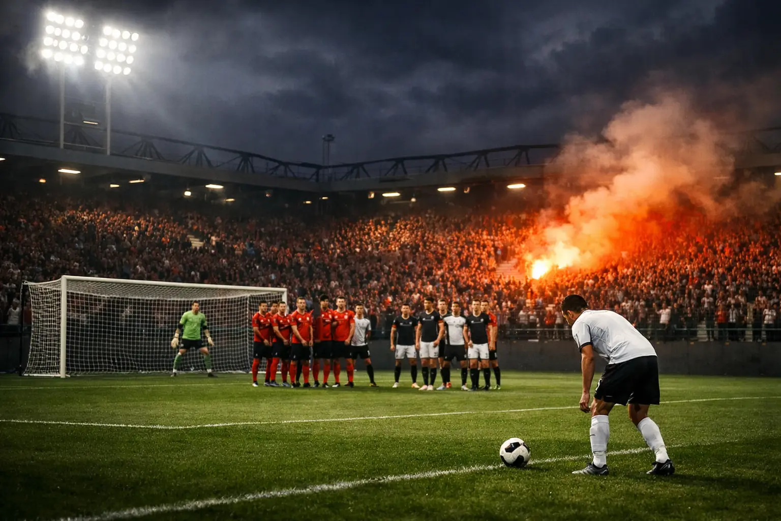 De Klassieker sfeerbeeld met fakkels en supporters in stadion