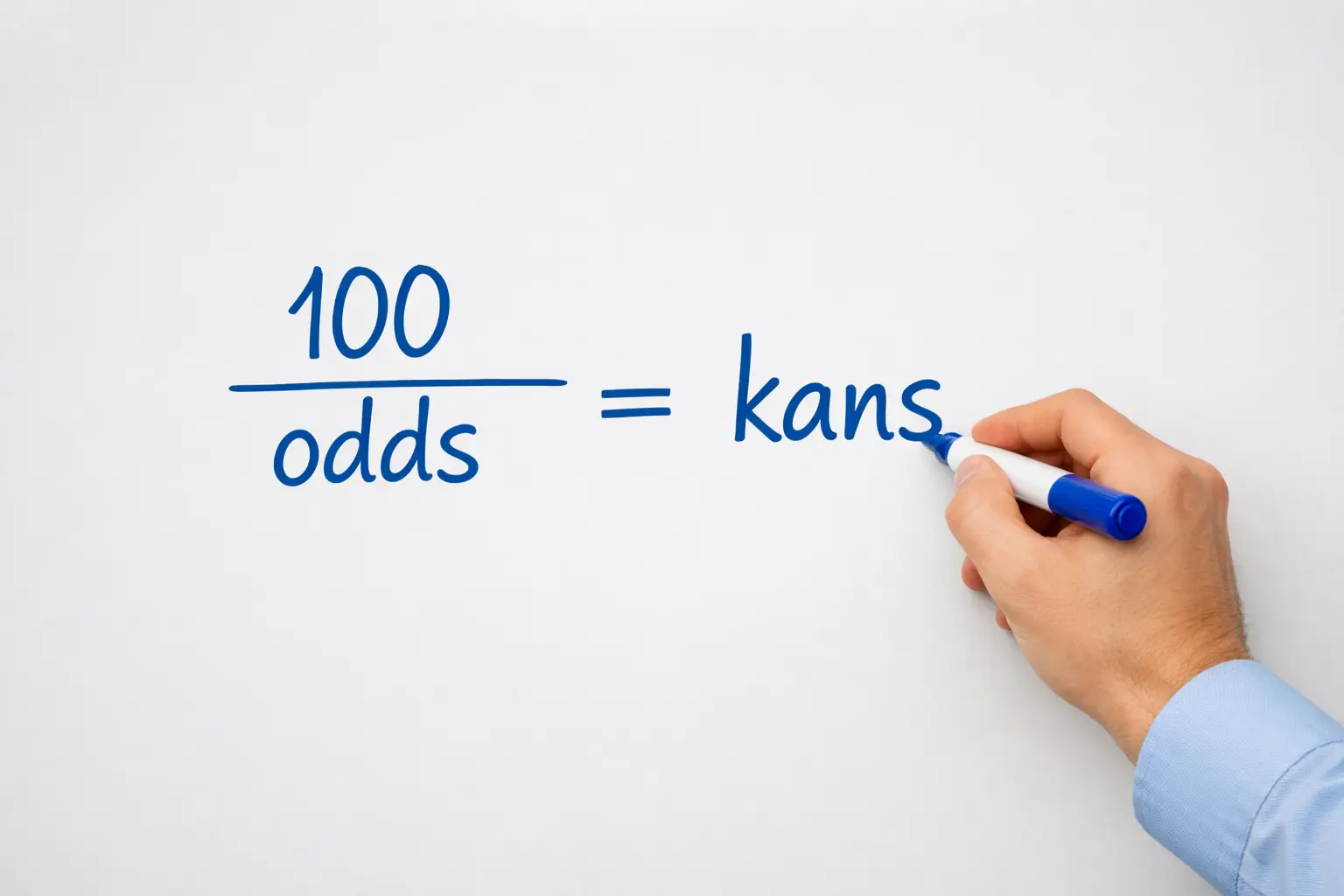 Hand schrijft wiskundige formule voor kansberekening op whiteboard