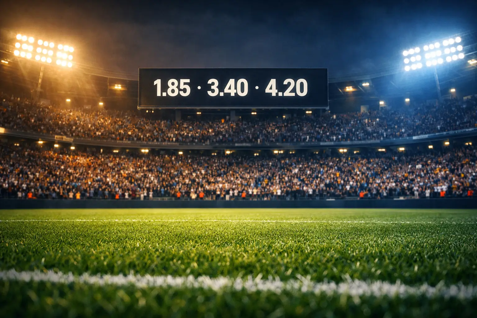 Voetbalwedstrijd met odds op groot stadionscherm